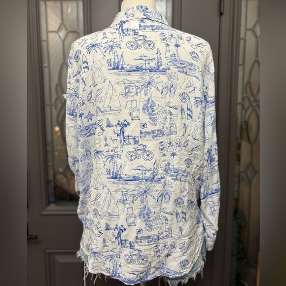 Multiples White and Blue Beach Coastal Printed Women's Top Size Large - Picture 5 of 10